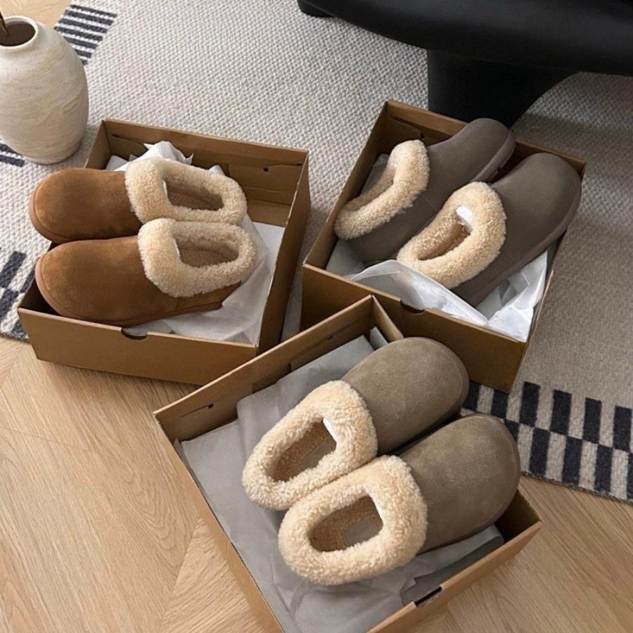 Women's Low-cut Buckskin Sheepskin Fur-lined Snow Boots with Lazy One-footed Muller Shoes Botas Altas Plataforma Mujer