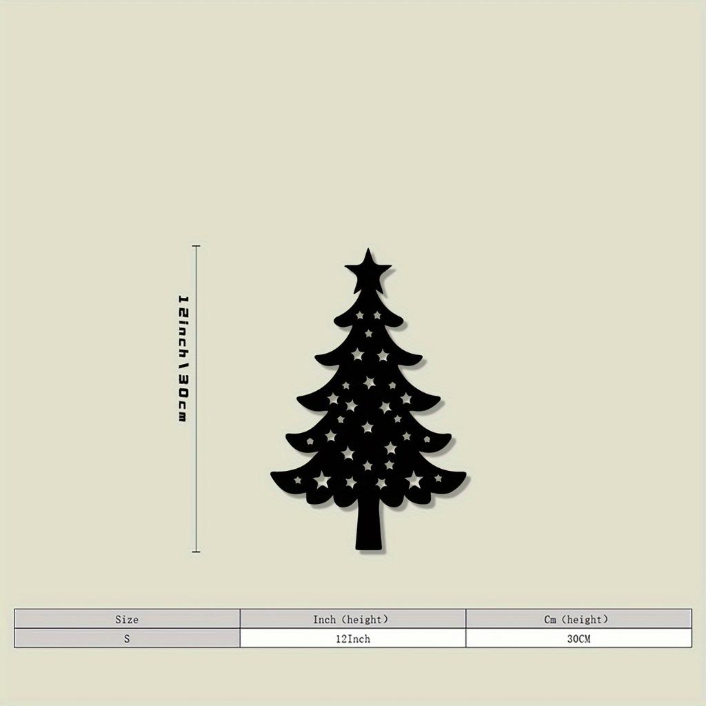 Rustic Black Metal Christmas Tree Wall Art 2D Flat Design Star Cutout Vintage Iron Outdoor Decor Yard Porch Holiday Gift