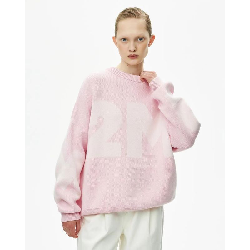 

Fashion Style New Arrival Fashionable Knitted round Neck Autumn and Winter Loose Sweater round Neck Neck Neck Loose Sweater Pink All yards