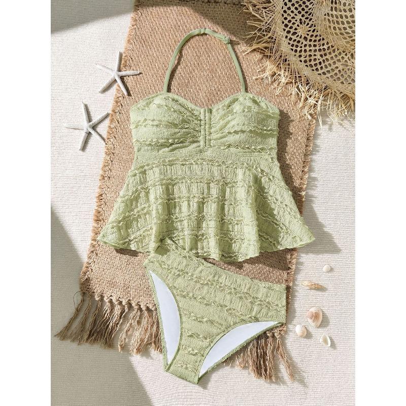 Framont Fashion House Hoge elastische geribbelde speciale gezicht meisjes tankini tweedelig set meisjes zwempak kinderzwempak 7-8Y