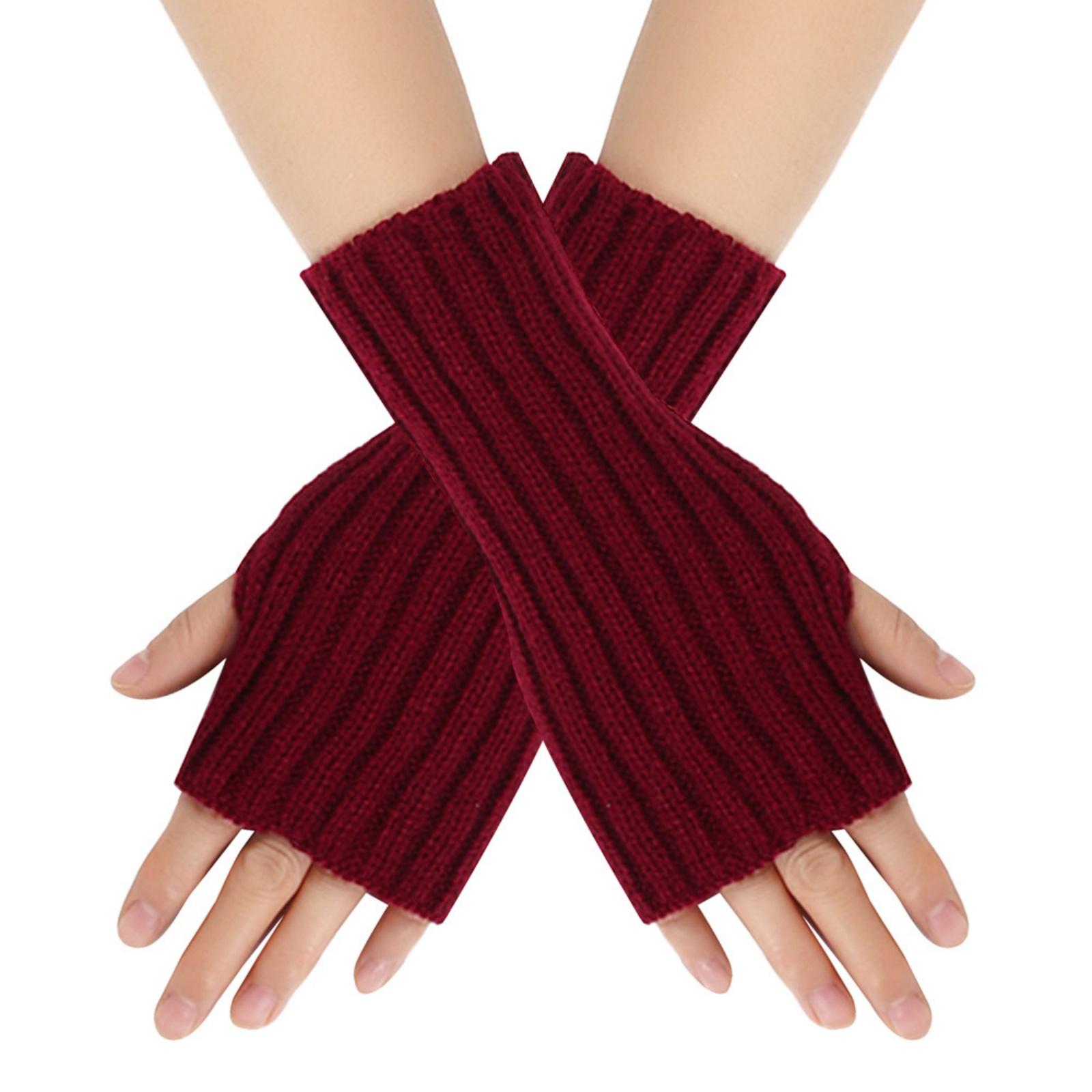 

Женские зимние теплые шерстяные перчатки, без пальцев, однотонные, короткие One Size винный