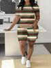 1116 new casual sports style digital printing shoulder sleeve T-shirt high waist tight shorts fashion suit women