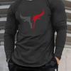 Men's Loose Fit Plus Size Comfortable Casual Sports Bull Pattern Printed Round Neck Long Sleeved T-shirt Top