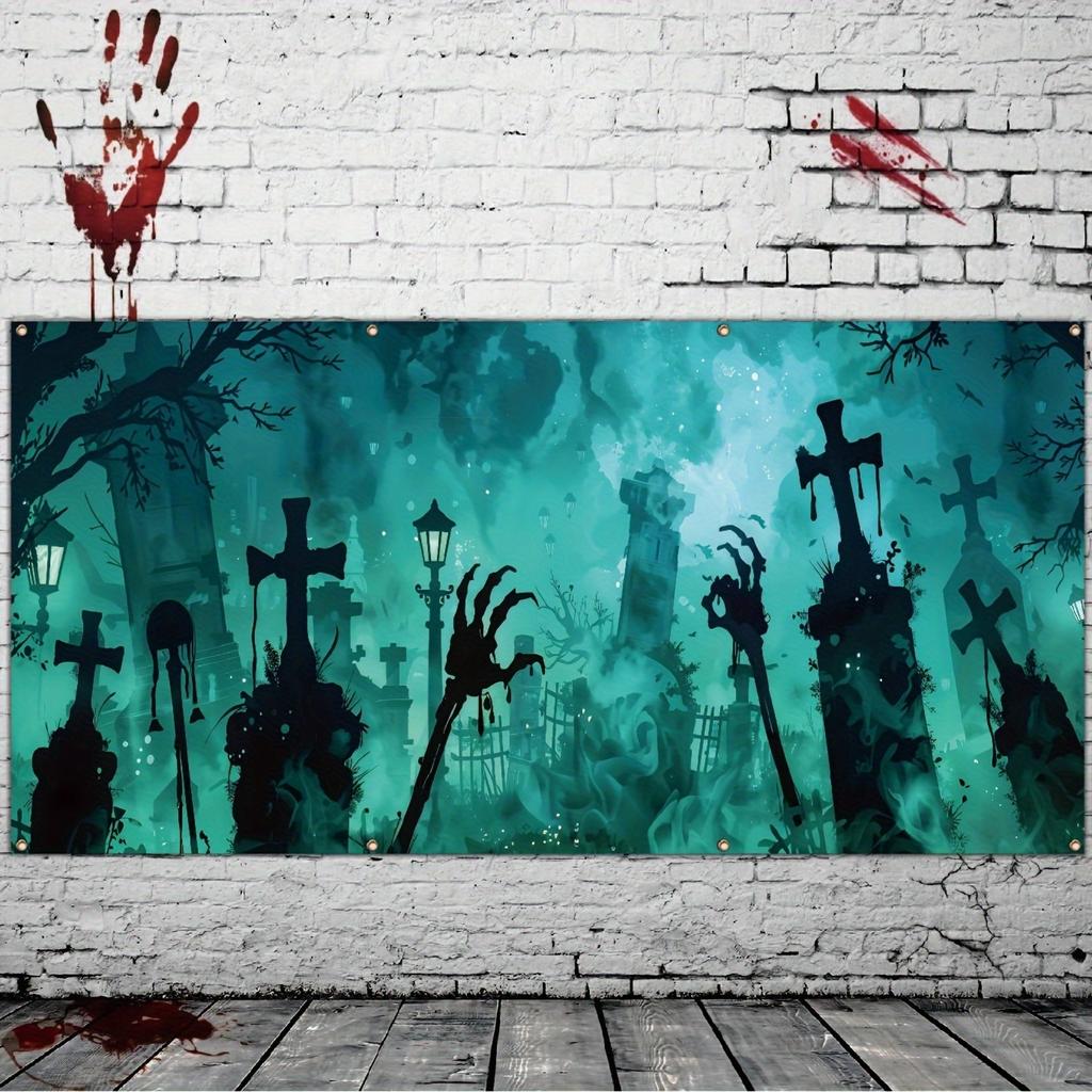 Halloween Haunted House Cemetery Skull Hand Banner - 400x180 Cm Outdoor Festival Decoration