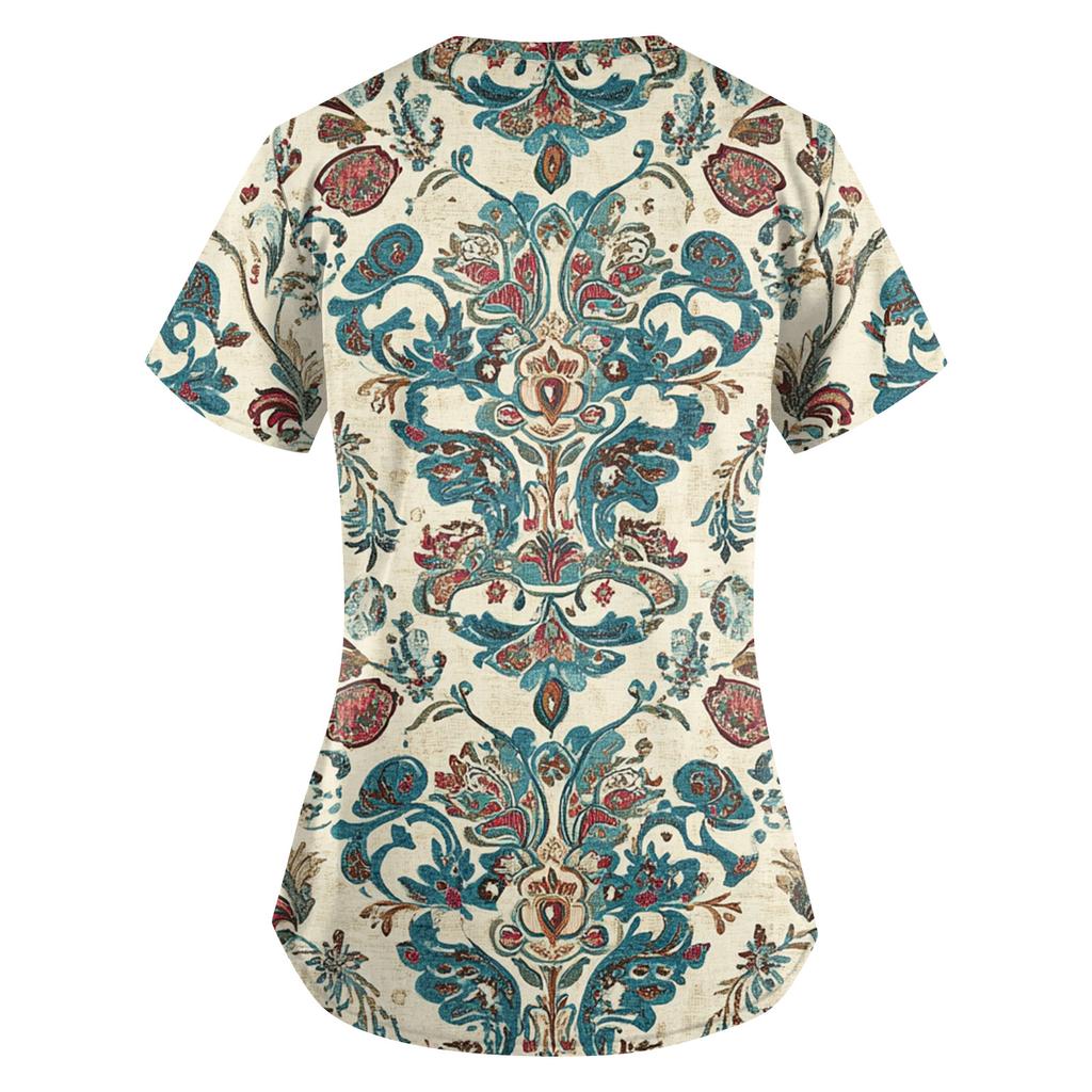 Womens Scrubs V Neck Floral Print Top Short Sleeve Uniforms & Scrubs Nurse Uniform Women Scrub Tops for Women UK
