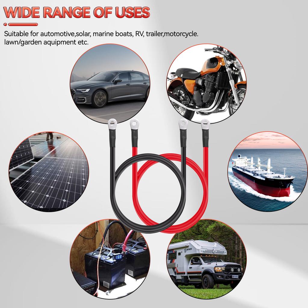 For Car RV Truck Trailer Camper Power Supply 4 AWG Gauge 60cm 8mm Battery Inverter Cables Set Positive Negative Cable Set 2 Pcs