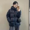 Womens Short Puffer Jacket Black Hooded Cotton Coat Winter Warm Thick Casual Outerwear