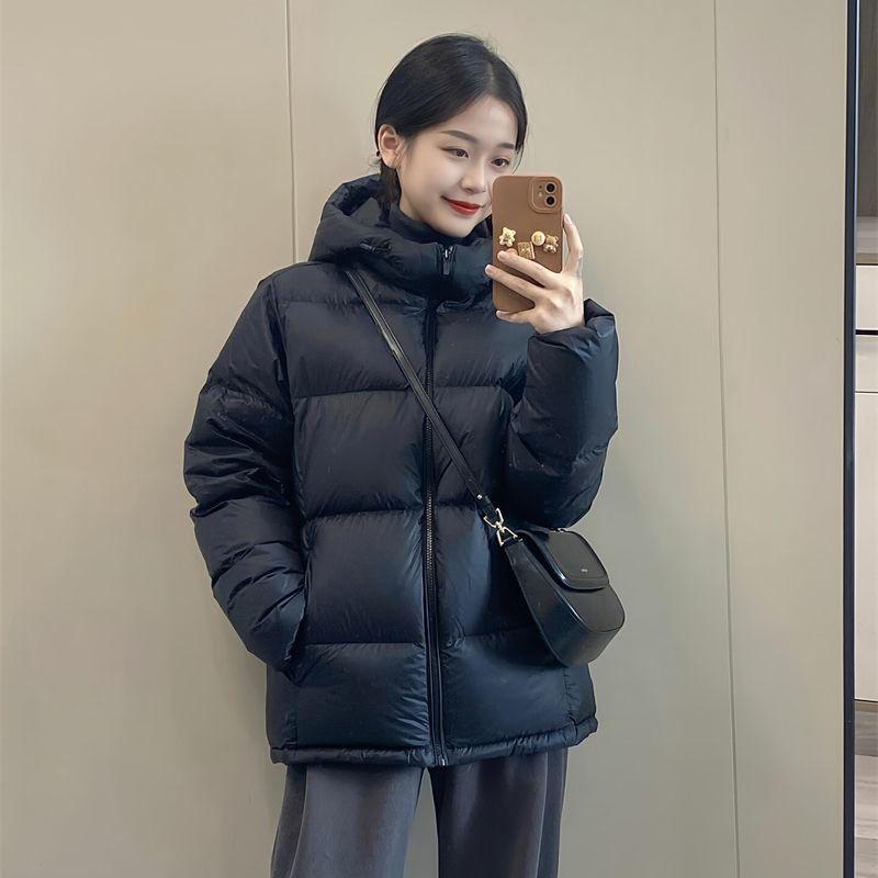 Womens Short Puffer Jacket Black Hooded Cotton Coat Winter Warm Thick Casual Outerwear