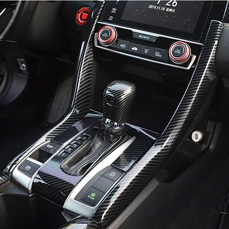 ABS Plastic Car Interior Gear Shift Panel Strips Trim Sticker for Honda Civic 2016-2021 Carbon Fiber Look Accessories