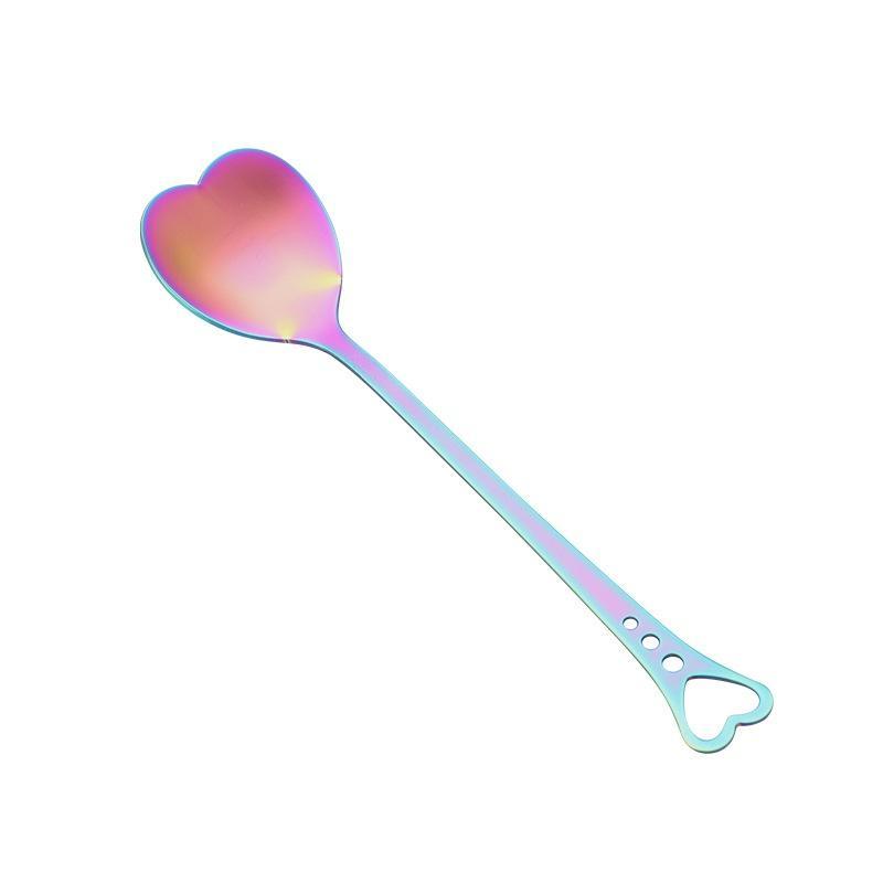 Heart Shaped Love Couple Spoon Creative Stainless Steel Coffee Tea Dessert Stiring Spoon Rainbow Gradient Spoon for Wedding Gift