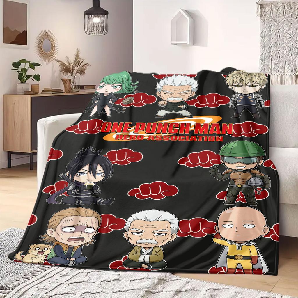 One Punch Man Stylish 2D Cartoon Flannel Blanket, Printed Decor for Sofa, Soft Bedding Travel Picnic Rug_LIAN