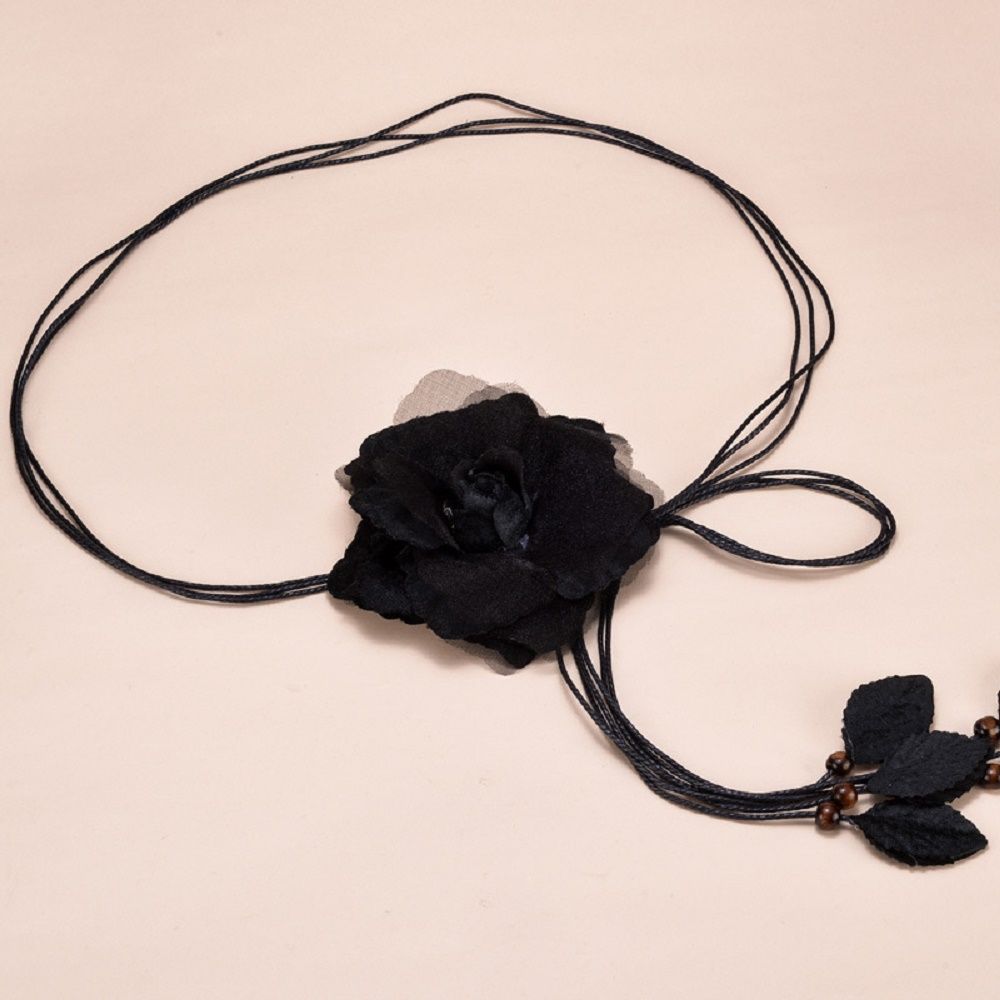 Women Elegant Big Flower Dress Decorated Tassle Chiffon Waistband Waist Chain Belts Waist Rope