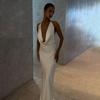 2026 Spring Halter Neck Open Back Strappy Dress - European & American Style, Slim & Flowy Design, Solid Color.