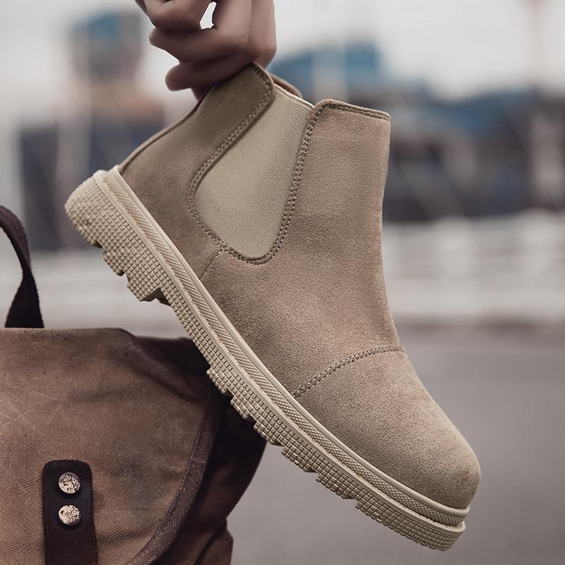 Fashion Men Anti Slip Ankle Boots Thick Soled Rubber Suede Leather Comfortable Outdoor Walking Shoes Brown Fashionable Retro Work Boots