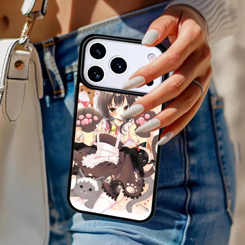 Anime Cat Girl Phone Case For iPhone 17 Air 14 15 13 12 Max Cover For Apple 14 15 16 16e 11 Pro Max Plus Coque