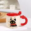 Simple Suit Cartoon Kitten with Cover Spoon Souvenir Ceramic Cup Office Girl Mug Cute Water Cup