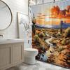 Desert Sunset Shower Curtain - Cactus Silhouettes, Orange Sky & Mountains, Polyester Fabric, Digital Painting
