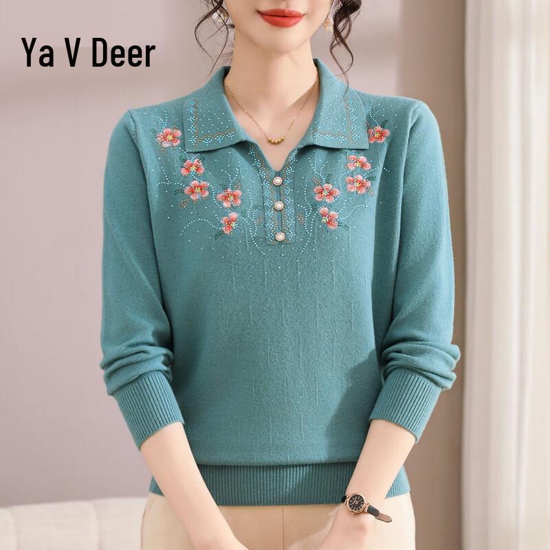 

Yalu Women s Elegant Embroidered Long Sleeve Knit Top 3XL