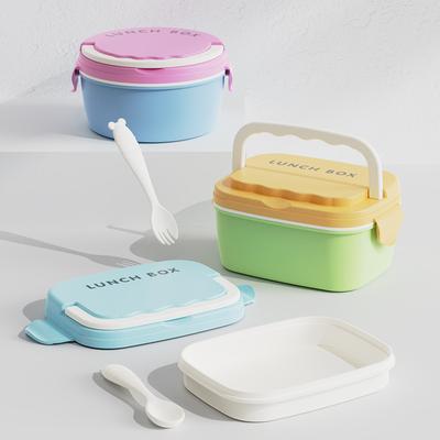 Double Layer Plastic Lunch Box with Spoon Fork BAP Free Child Kids Lunch Box Microwavable Leak-proof Bento Box Food Container