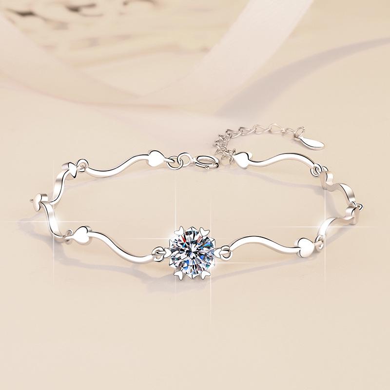 

Женский браслет-снежинка из стерлингового серебра 925 пробы с муассанитом - Цвет D, Простой браслет-бенгл 1 карат. 925 Silver