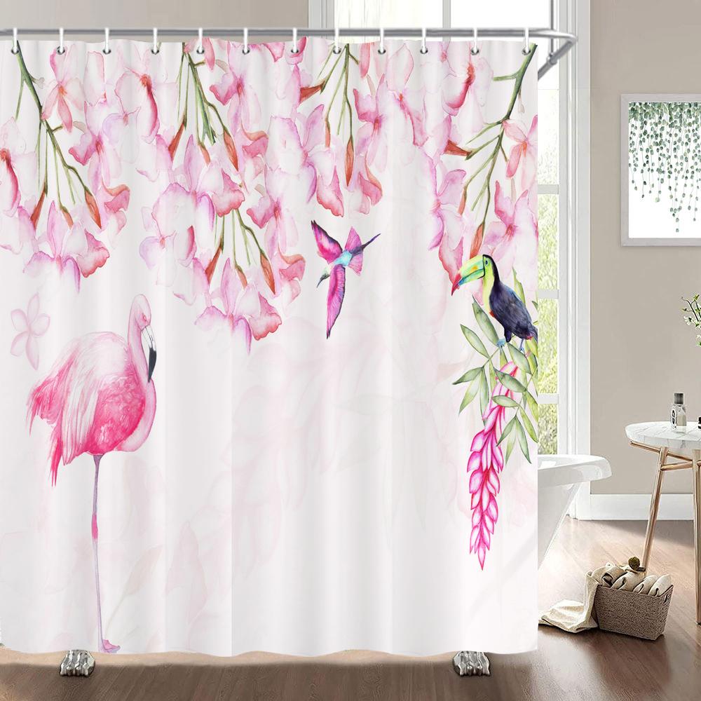 Flamingo Shower Curtain Fabric Waterproof Polyester Bathroom Curtains Pink Birds With Hooks 240X180 Decoration Bath Screen