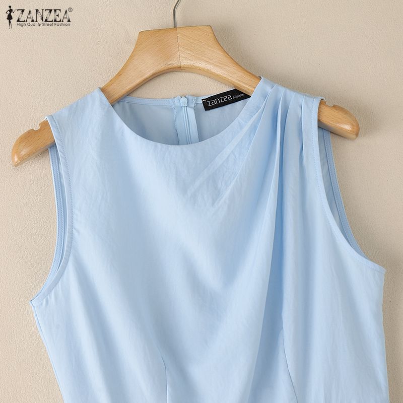 ZANZEA Abito estivo casual senza maniche con scollo rotondo da donna