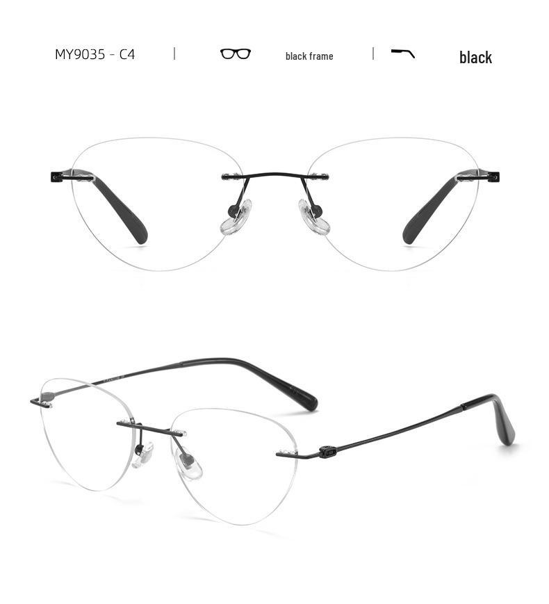 Ultralight Titanium Rimless Women's Cat-Eye Glasses 53 - Elegant Versatile Design