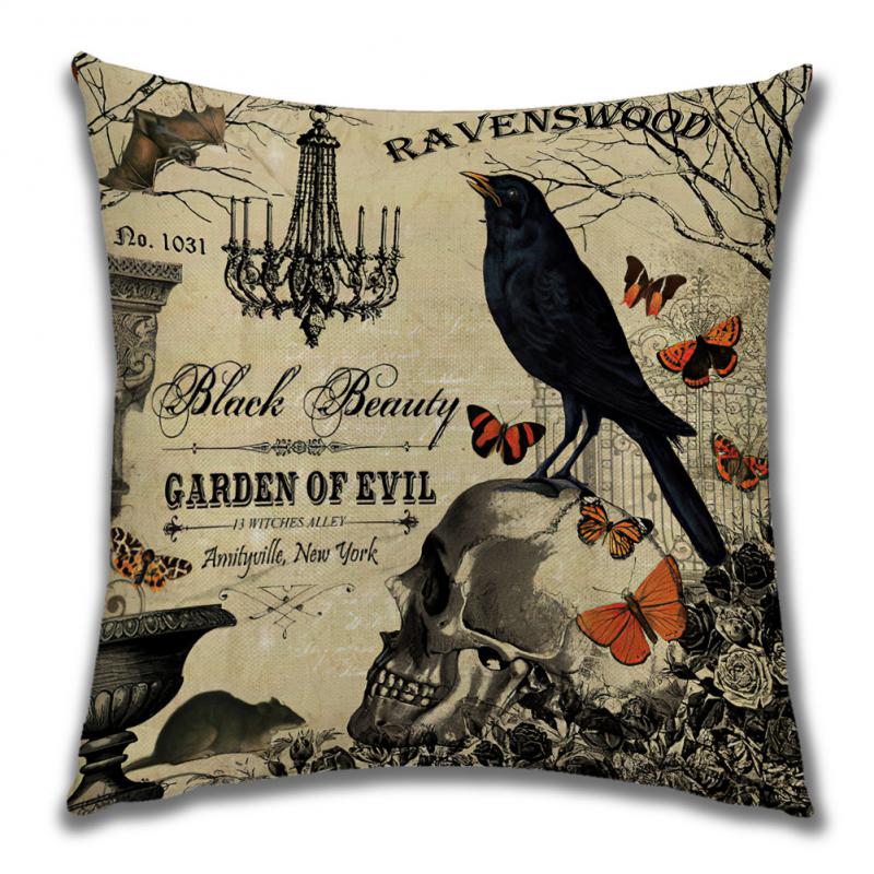 45*45cm Halloween Pillow Cover Cartoon Pumpkin Skull Antasy Witch Castle Flax Sofa Cushion Cover Home Textile Rooms Decorations