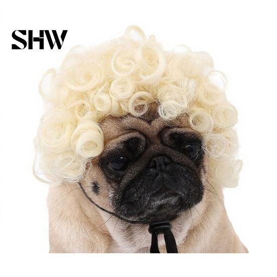 Small Dog Halloween Costume Funny Pet Wig, Cute Bob Cut Cat Afro Curly Wig with Adjustable Cosplay Accessories Elastic Band, Breathable for Dogs, Cats