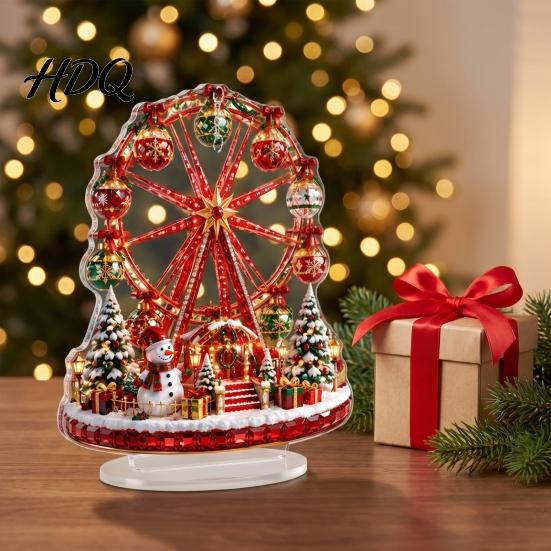 Holiday Ornaments Decorative 2D Flat Christmas Tabletop Centerpiece Acrylic Carousels/Ferris Wheel/Tree Table Bedroom Garden Window Ornament
