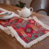 Vintage Jacquard Bomull och Lin Tofs röd Bordslöpare Julfest Bröllop Kök Bordstyg Hem Soffbord Dekor