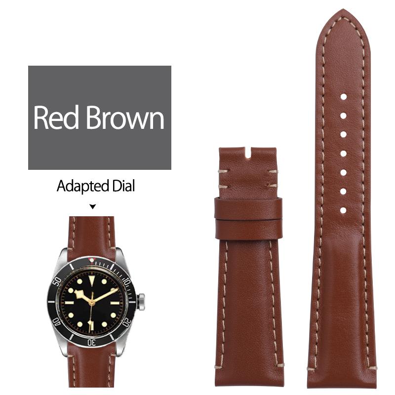 

Soft Vintage Leather Watch Band 22mm For Tudor Strap Black Bay 1958 41mm GMT Pelagos Folding Buckle Black Brown Blue Wristband 22-18mm&Without Buckle темно-коричневого кольору