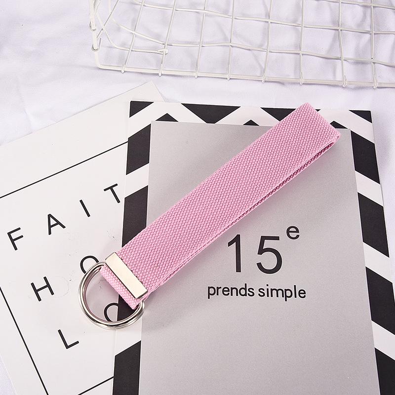 

Ремень унисекс из холщовой ткани с двумя кольцами для молодежи - стильный, универсальный и модный однотонный аксессуар 110cm x 3.0cm розовый