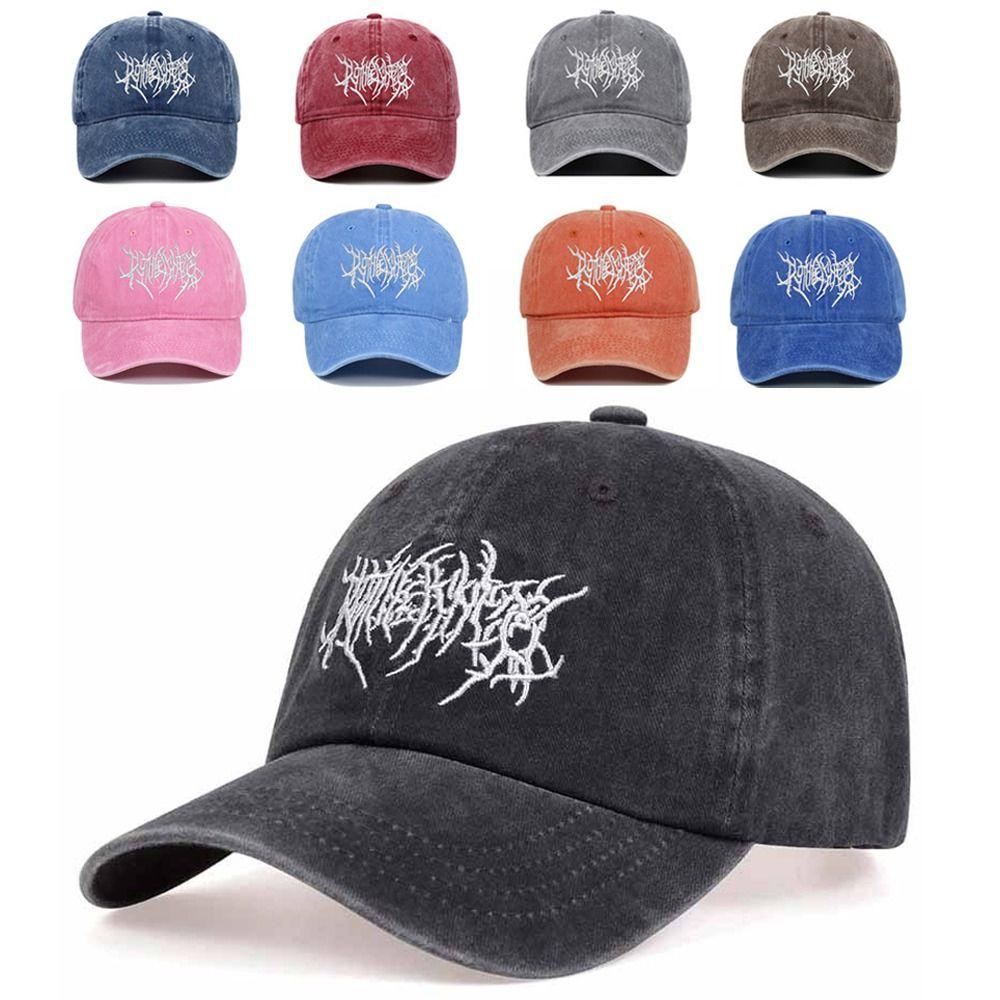 Daszki Haftowane Czapki Baseballowe Regulowane Hip-hopowe Zniszczone Wyblakłe Czapki Gotyckie Street Punk Prane Czapki Baseballowe