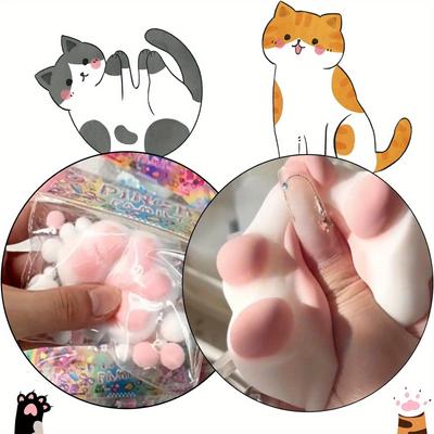 1pc Squishy Cat Paw Squeeze Toys, Cute Cartoon Sensory Toys, Stress Relieving Fur Ball Gifts, Fidget Toys