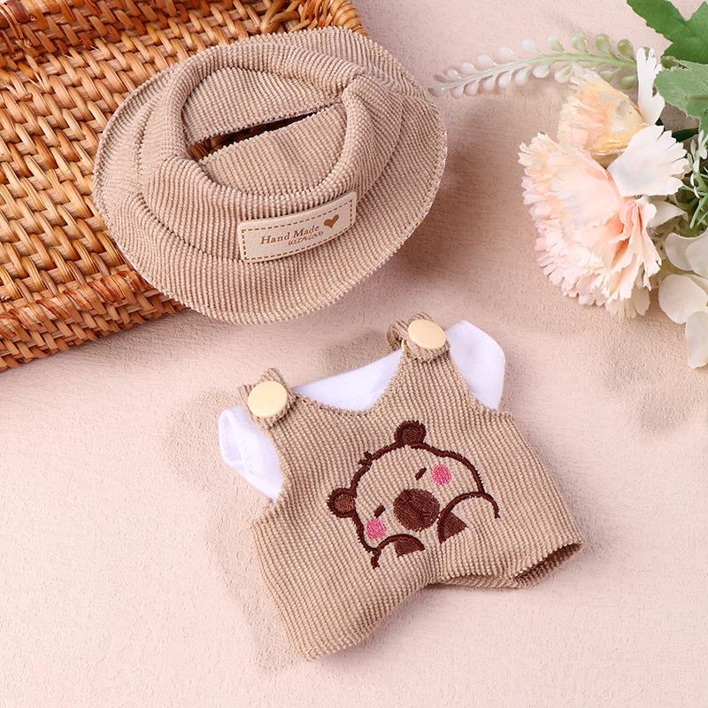 For 17cm Labubus Doll Clothes Accessories White Shirt Hat Animal Overalls Set