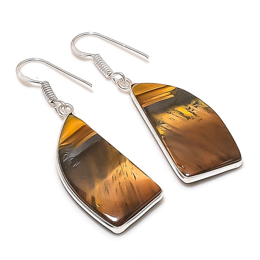 Natural Tiger Eye Gemstone Handmade 925 Sterling Silver Earring 1.97  AE-11427
