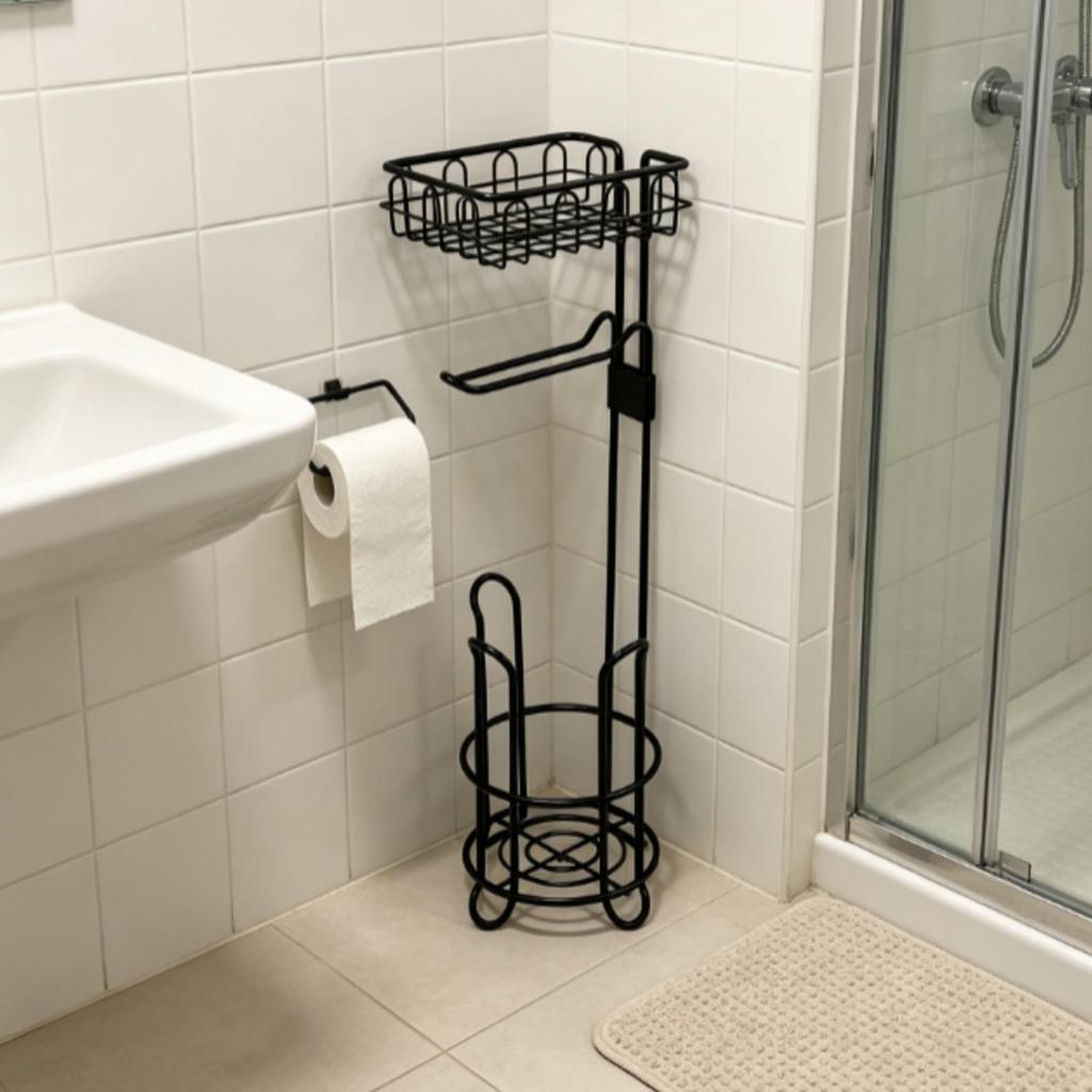 Freestanding Toilet Roll Stand Space-Saving for Guest Bathrooms