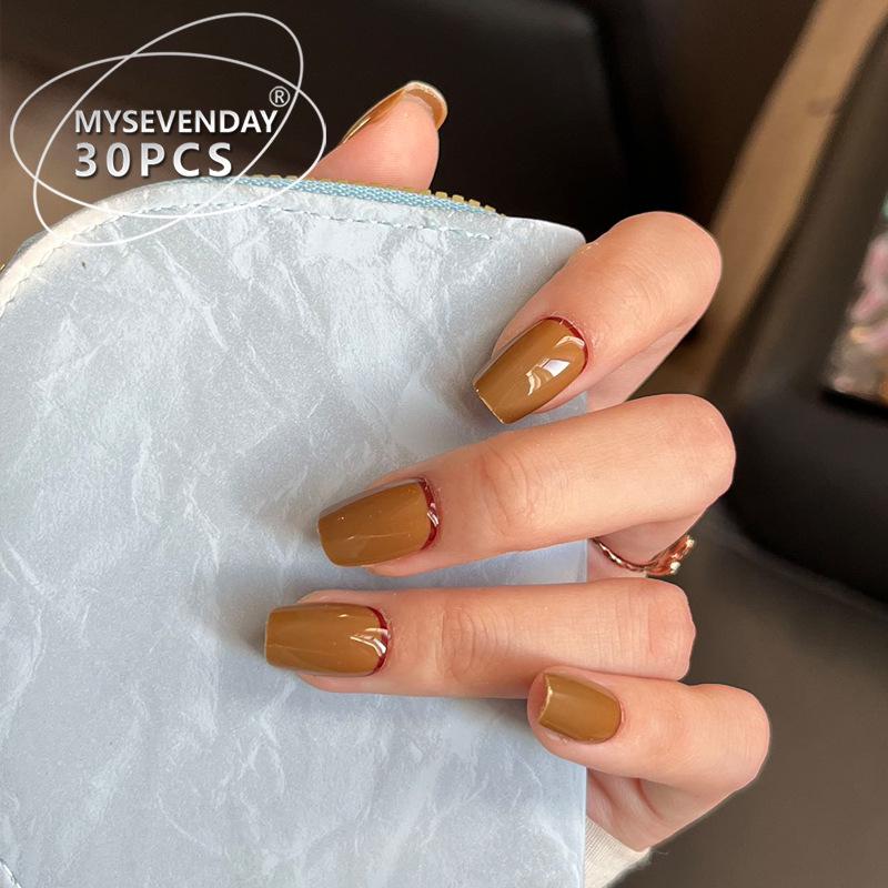30-Piece Caramel Coffee Gel Short Wearable Nail Art Patches - Handmade & Removable