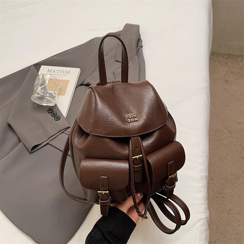Retro Texture Portable Bucket Bag Women's Bag Autumn New Large-capacity Backpack Casual Schoolbag