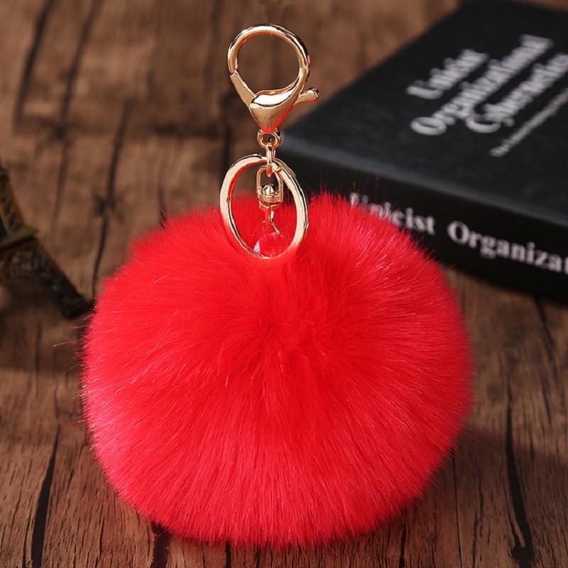 Fashion New Cute Fluffy Artificial Rabbit Fur Ball Pompom Leaf Keychain Cherry Key Chain Handbag Pendant Car Key Chain Ring