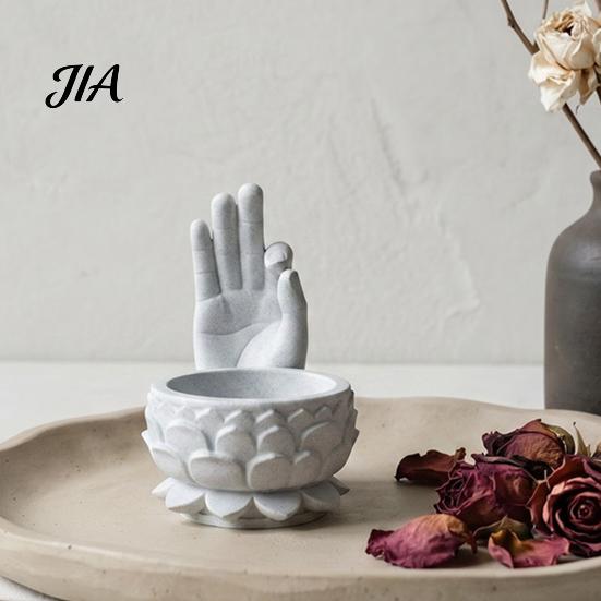 Office Desk Organizer 3D Printed OK Buddha Hand Lotus Flower Pot, Zen Style Mini Planter, PLA Statue Desktop for Succulents Jewelry, Creative