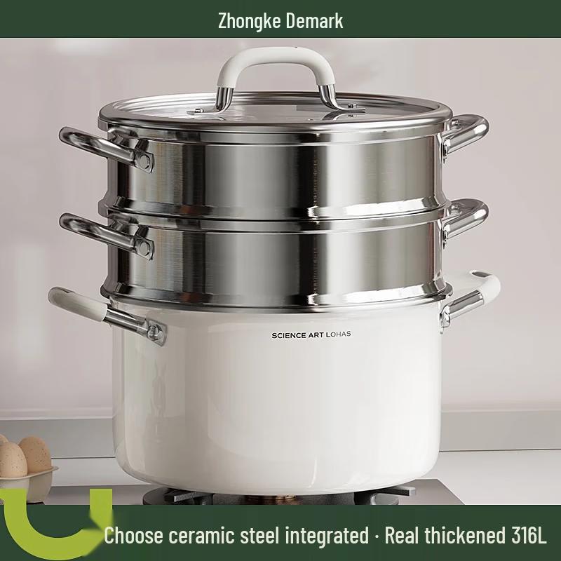 DUMIK 24 см Кастрюля-пароварка из нержавеющей стали 316L