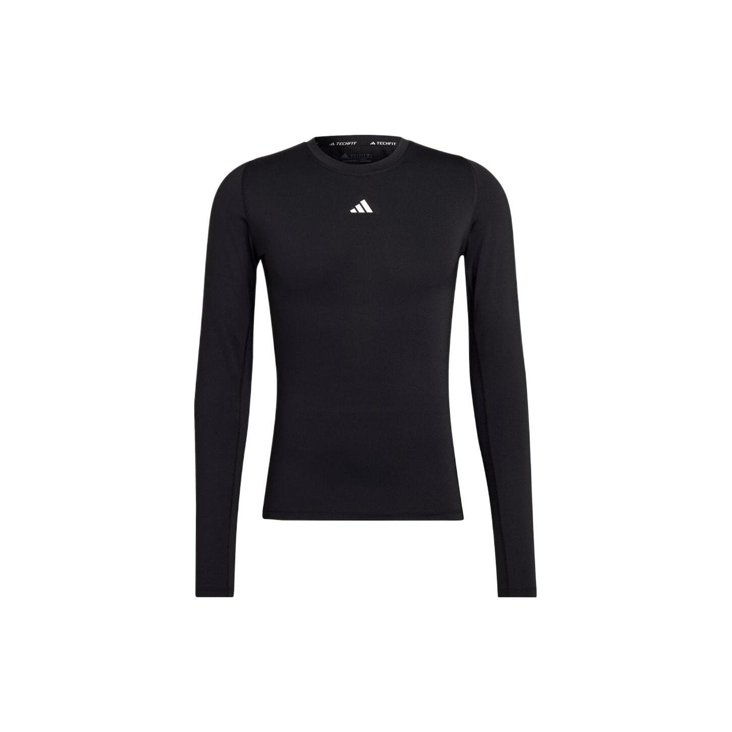 Men s adidas Solid Color Logo Slim Fit Sports Training Long Sleeves Black T-Shirt HK2336 L