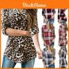 Women Vintage V-neck Loose Tops Long Sleeve Stylish T-shirt With Plaid Casual Design