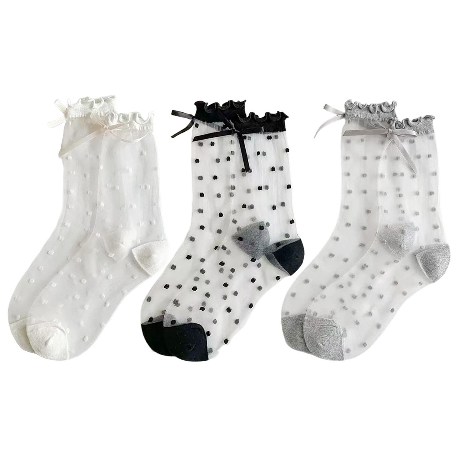 

3pair women s Stockings French Sweet Lace Bow Polka Dot Transparent Glass Silk Socks for Women Elegant Comfortable Stockings