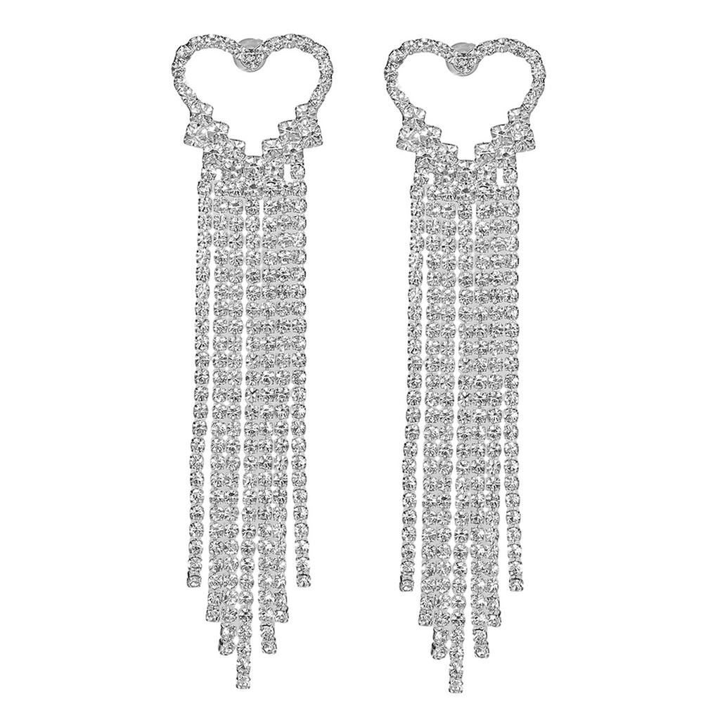 Luxury Shiny Rhinestone Long Tassel Love Earrings Fashion High-Grade Earrings Bridal Earrings Women's Earrings 1 Pair