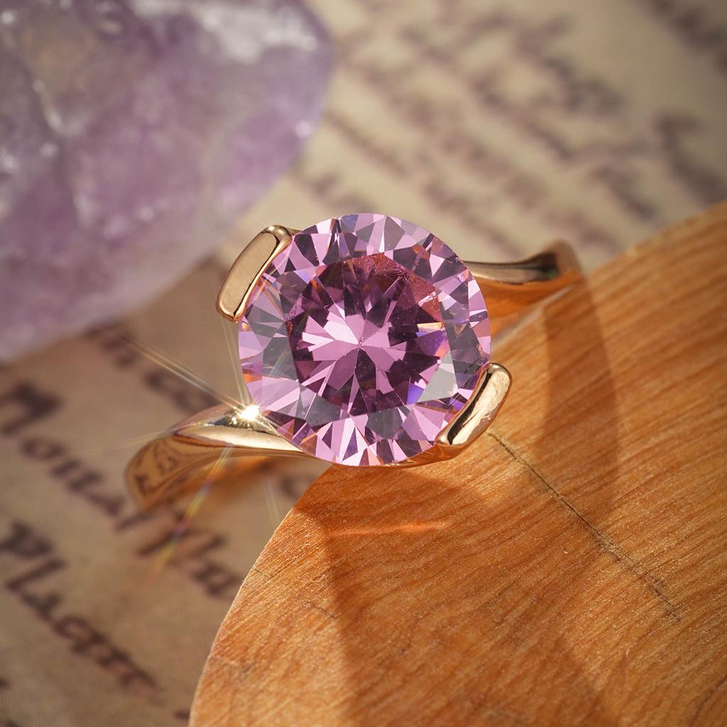 Gorgeous Pink Cubic Zirconia Bridal Wedding Rings for Engagement Party Brilliant Women Fashion Gold Color