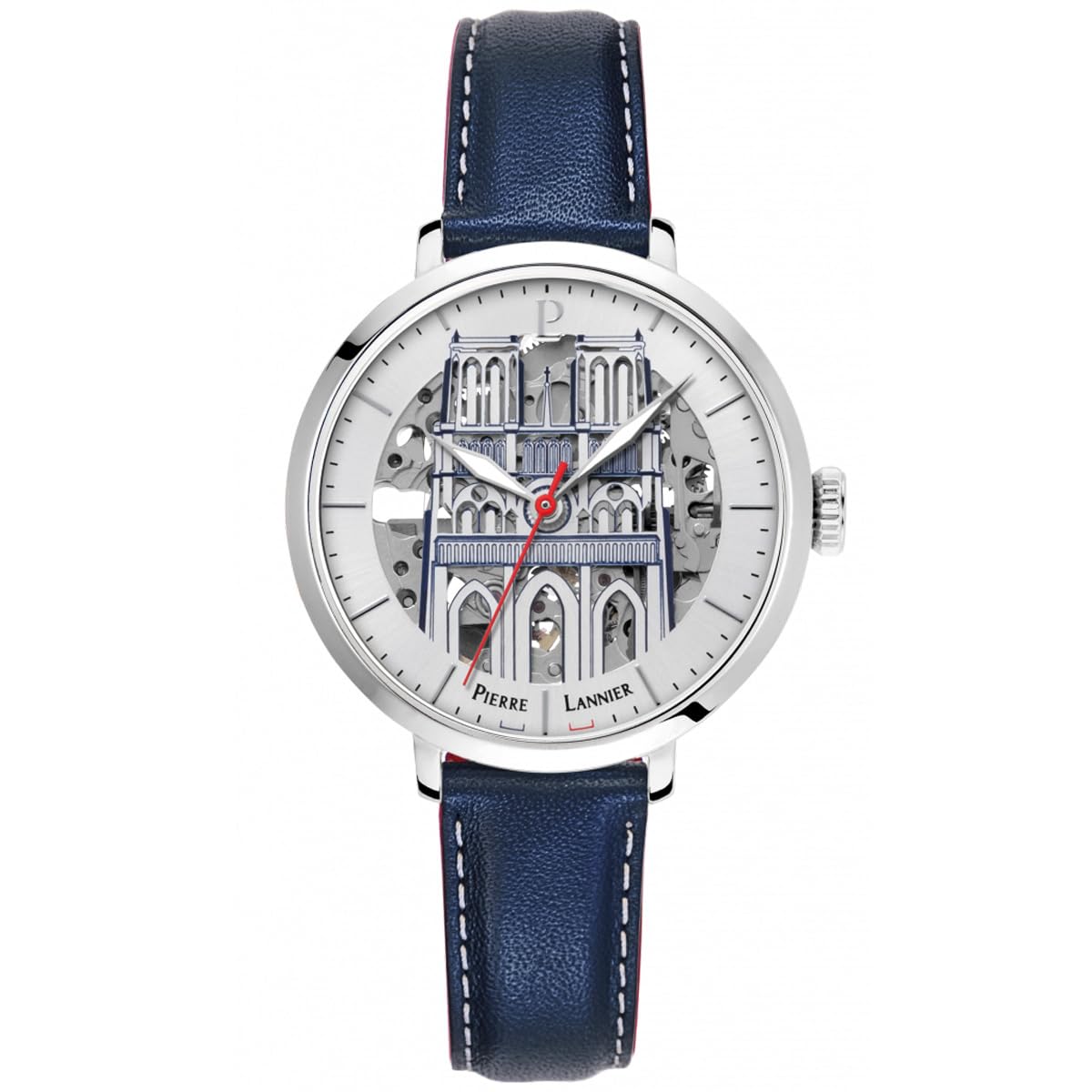 

Automatic Watch Brand Skeleton Notre Dame Leather Strap Tricolor Cool Button Analog Waterproof Imported [Pierre Lanier] Women s [Regular Product]