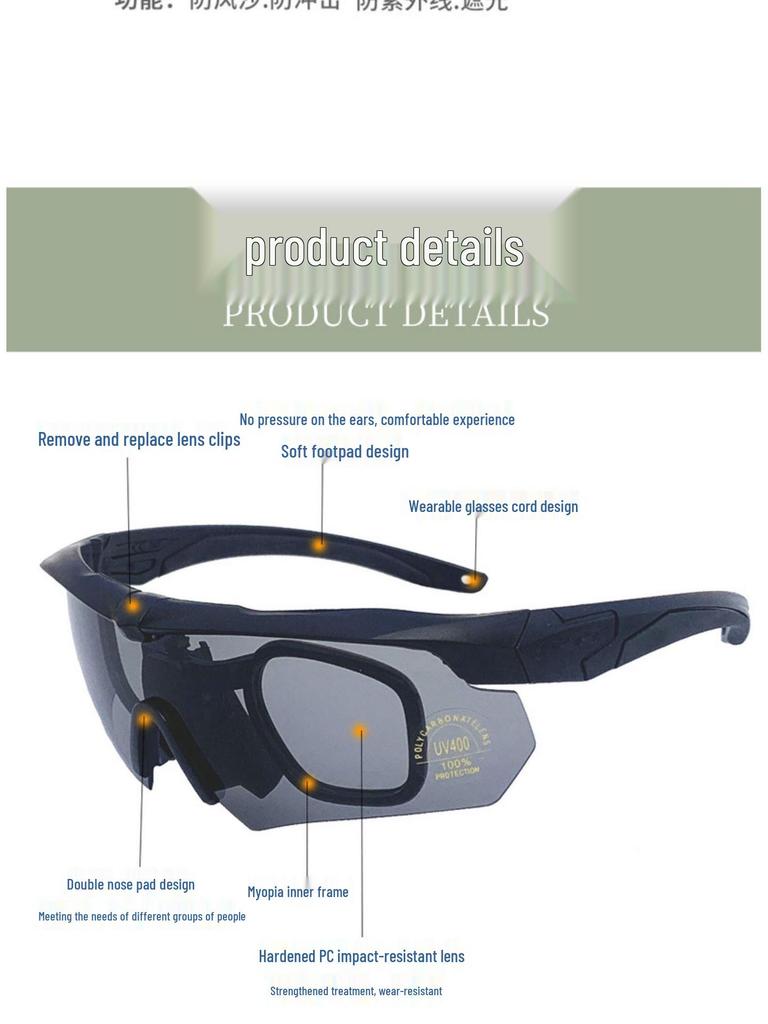 In-Stock Black CS Tactical Polarized Anti-UV Shooting Goggles - Windproof, Sandproof Outdoor Sunglasses.